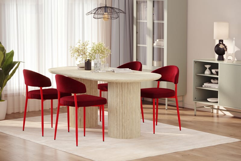 Uppveda Spisebord med travertin-look med 4 stk. Jairam Spisebordsstole - Beige - Møbler - Borde - Spisebordssæt