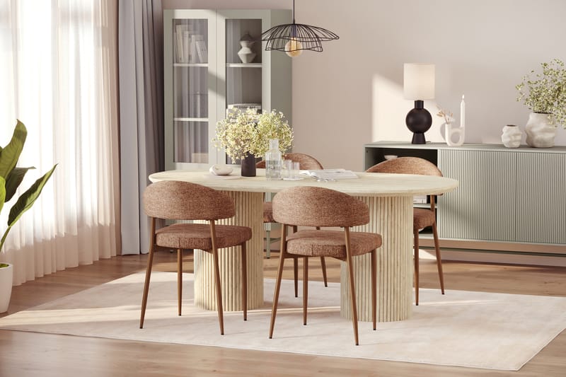 Uppveda Spisebord med travertin-look med 4 stk. Jairam Spisebordsstole - Beige - Møbler - Borde - Spisebordssæt
