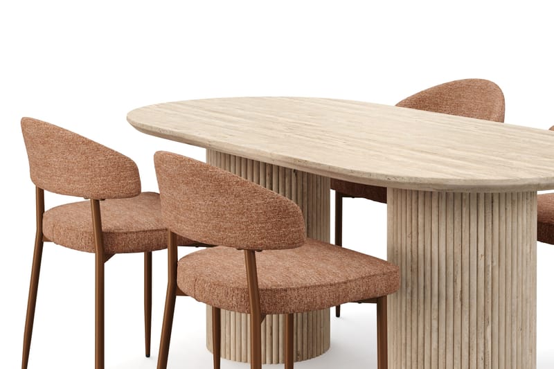 Uppveda Spisebord med travertin-look med 4 stk. Jairam Spisebordsstole - Beige - Møbler - Borde - Spisebordssæt
