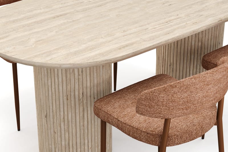 Uppveda Spisebord med travertin-look med 4 stk. Jairam Spisebordsstole - Beige - Møbler - Borde - Spisebordssæt