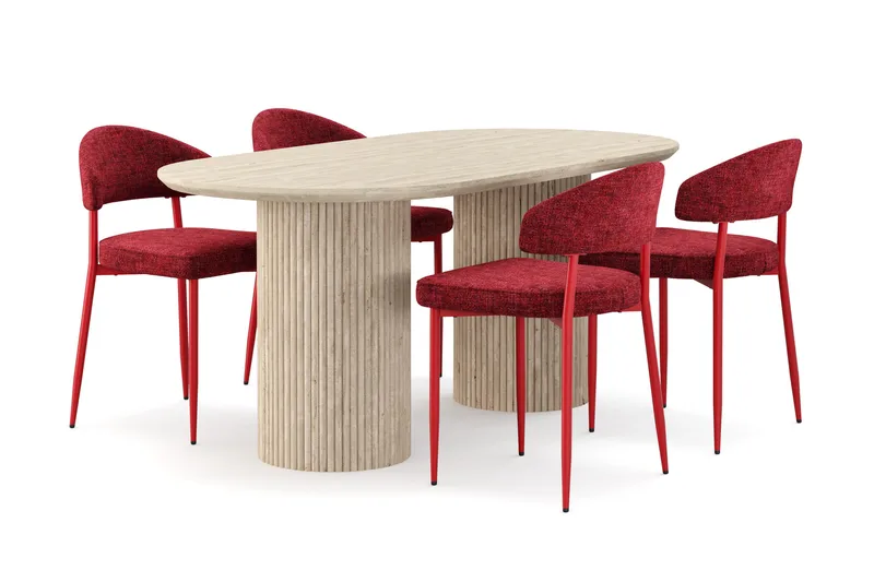 Uppveda Spisebord med travertin-look med 4 stk. Jairam Spisebordsstole, Beige