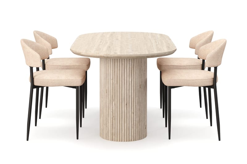 Uppveda Spisebord med travertin-look med 4 stk. Jairam Spisebordsstole - Beige - Møbler - Borde - Spisebordssæt