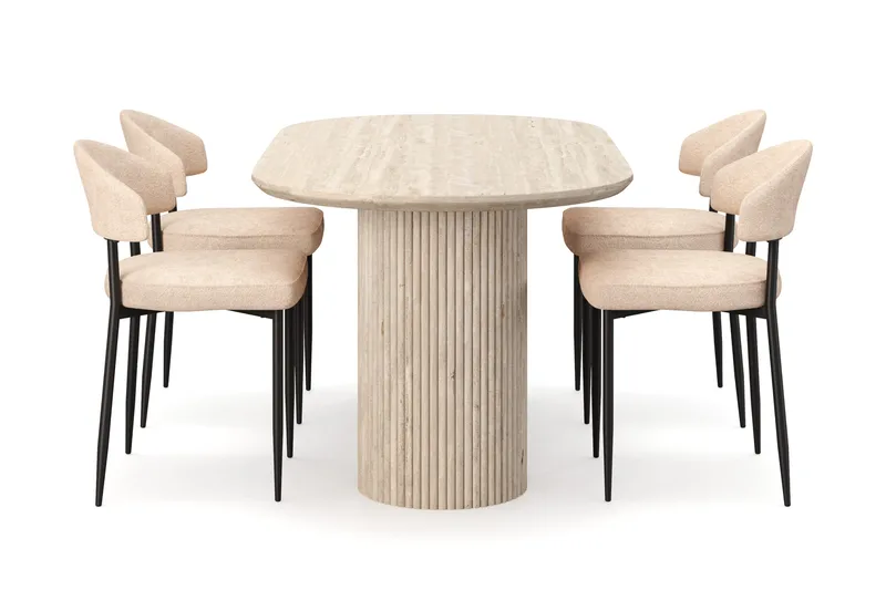 Uppveda Spisebord med travertin-look med 4 stk. Jairam Spisebordsstole - Beige - Møbler - Borde - Spisebordssæt