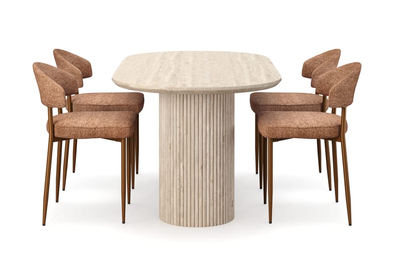 Uppveda Spisebord med travertin-look med 4 stk. Jairam Spisebordsstole - Beige - Møbler - Borde - Spisebordssæt