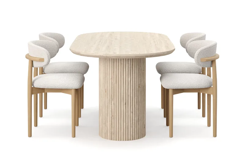 Uppveda Spisebord med travertin-look med 4 stk. Jaiveer Spisebordsstole - Beige - Møbler - Borde - Spisebordssæt