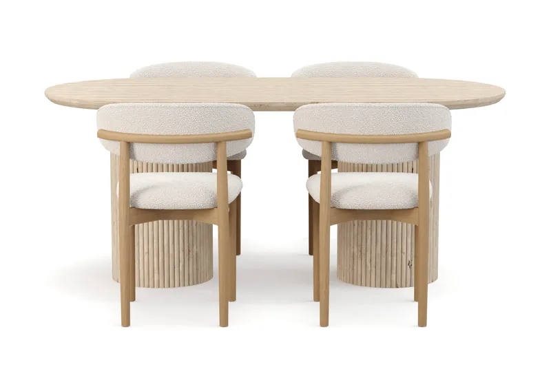 Uppveda Spisebord med travertin-look med 4 stk. Jaiveer Spisebordsstole - Beige - Møbler - Borde - Spisebordssæt