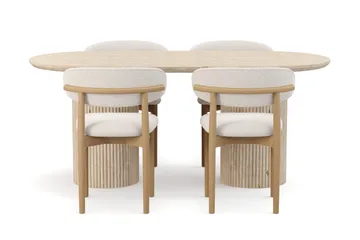 Uppveda Spisebord med travertin-look med 4 stk. Jaiveer Spisebordsstole - Beige - Møbler - Borde - Spisebordssæt