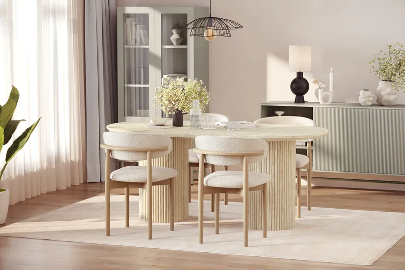 Uppveda Spisebord med travertin-look med 4 stk. Jaiveer Spisebordsstole - Beige - Møbler - Borde - Spisebordssæt