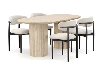 Uppveda Spisebord med travertin-look med 4 stk. Jaiveer Spisebordsstole - Beige - Møbler - Borde - Spisebordssæt