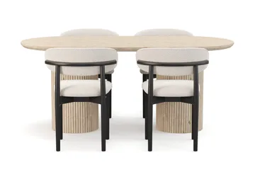 Uppveda Spisebord med travertin-look med 4 stk. Jaiveer Spisebordsstole - Beige - Møbler - Borde - Spisebordssæt