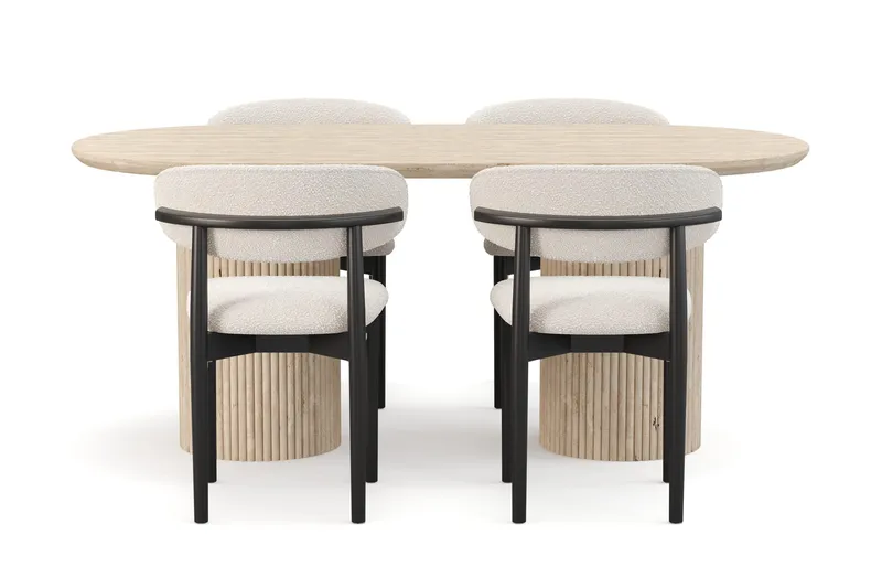 Uppveda Spisebord med travertin-look med 4 stk. Jaiveer Spisebordsstole - Beige - Møbler - Borde - Spisebordssæt