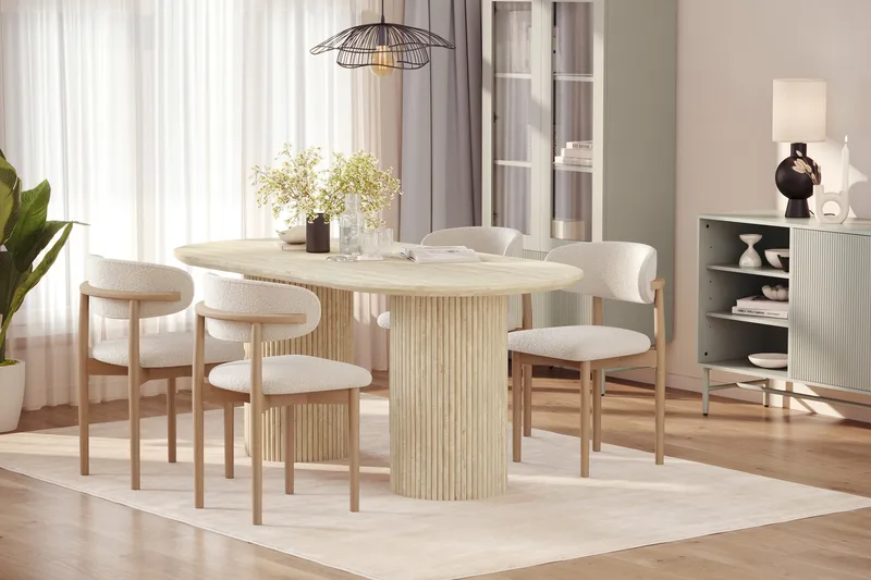 Uppveda Spisebord med travertin-look med 4 stk. Jaiveer Spisebordsstole - Beige - Møbler - Borde - Spisebordssæt