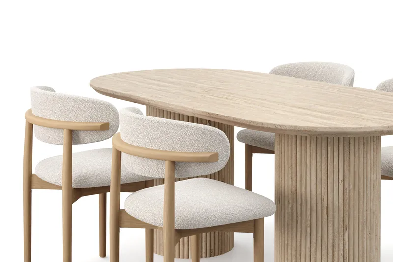 Uppveda Spisebord med travertin-look med 4 stk. Jaiveer Spisebordsstole - Beige - Møbler - Borde - Spisebordssæt