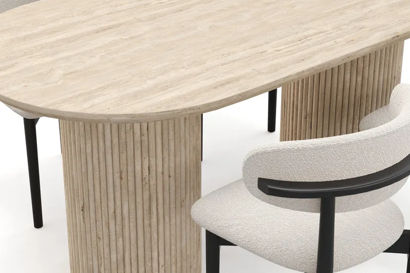 Uppveda Spisebord med travertin-look med 4 stk. Jaiveer Spisebordsstole - Beige - Møbler - Borde - Spisebordssæt