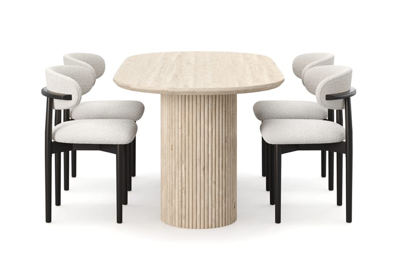 Uppveda Spisebord med travertin-look med 4 stk. Jaiveer Spisebordsstole - Beige - Møbler - Borde - Spisebordssæt