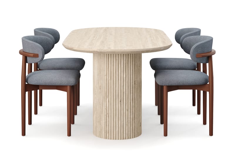 Uppveda Spisebord med travertin-look med 4 stk. Jaiveer Spisebordsstole - Beige - Møbler - Borde - Spisebordssæt