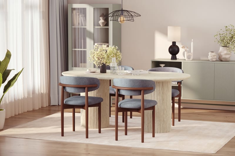 Uppveda Spisebord med travertin-look med 4 stk. Jaiveer Spisebordsstole - Beige - Møbler - Borde - Spisebordssæt