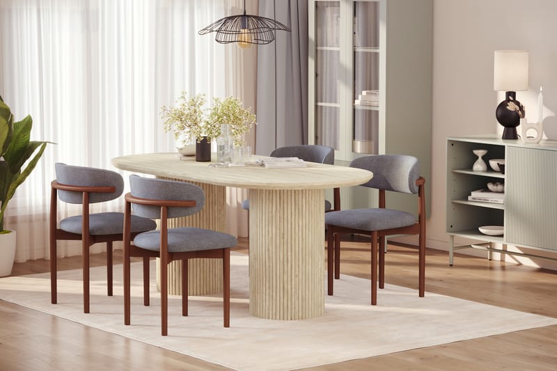 Uppveda Spisebord med travertin-look med 4 stk. Jaiveer Spisebordsstole - Beige - Møbler - Borde - Spisebordssæt