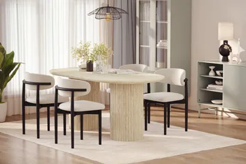 Uppveda Spisebord med travertin-look med 4 stk. Jaiveer Spisebordsstole - Beige - Møbler - Borde - Spisebordssæt
