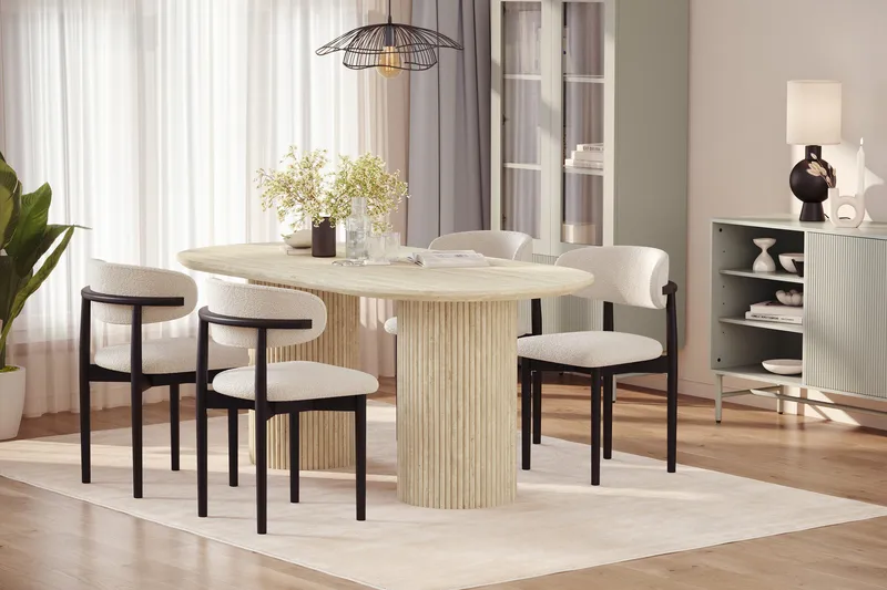 Uppveda Spisebord med travertin-look med 4 stk. Jaiveer Spisebordsstole - Beige - Møbler - Borde - Spisebordssæt