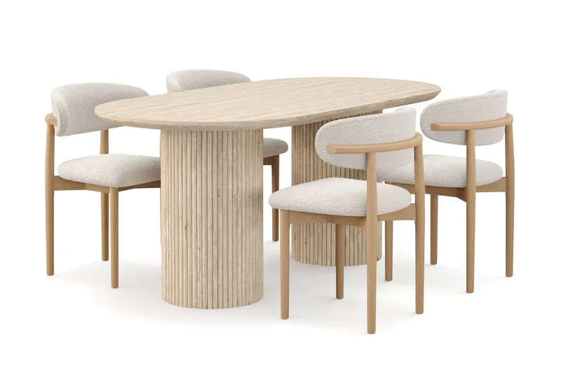 Uppveda Spisebord med travertin-look med 4 stk. Jaiveer Spisebordsstole, Beige