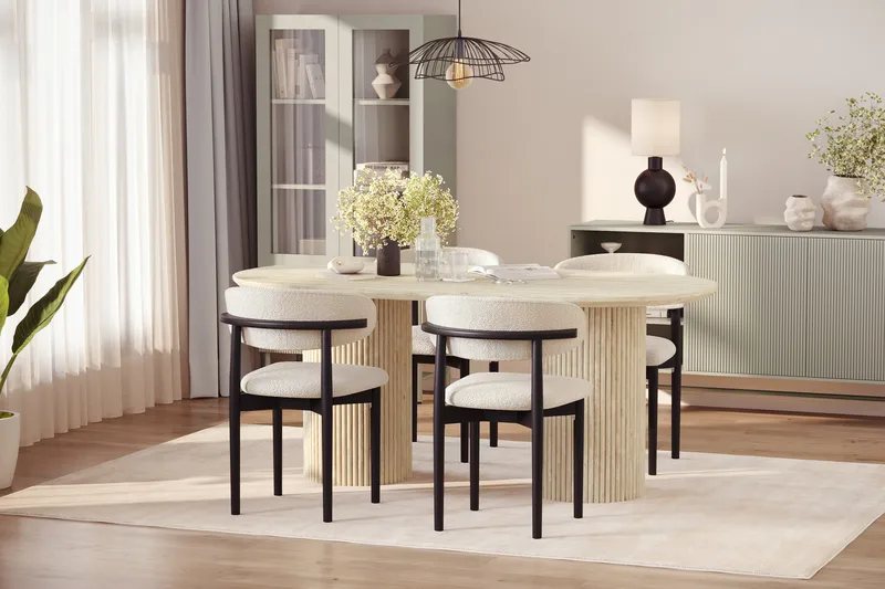 Uppveda Spisebord med travertin-look med 4 stk. Jaiveer Spisebordsstole - Beige - Møbler - Borde - Spisebordssæt