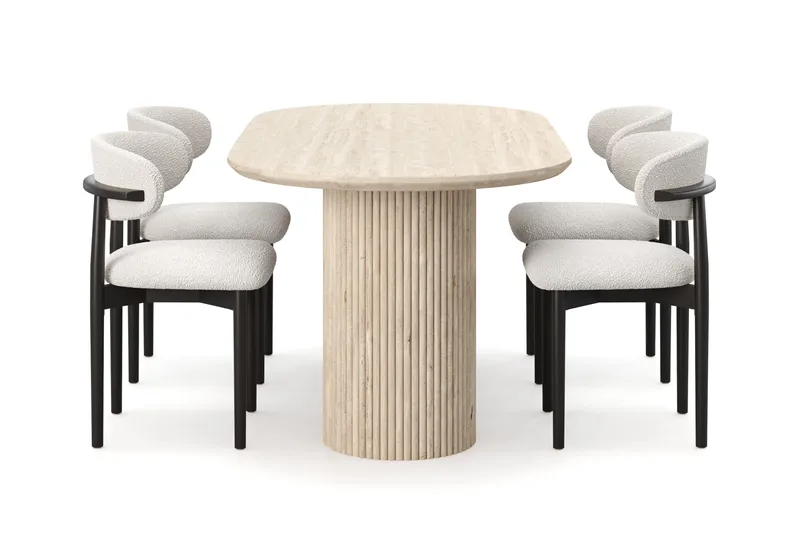 Uppveda Spisebord med travertin-look med 4 stk. Jaiveer Spisebordsstole - Beige - Møbler - Borde - Spisebordssæt