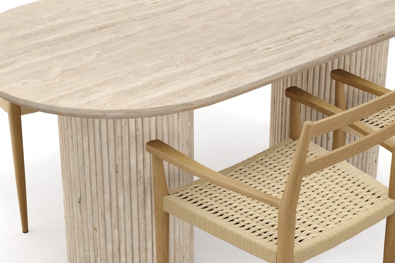 Uppveda Spisebord med travertin-look med 4 stk. Jamna Armlænssstole - Beige - Møbler - Borde - Spisebordssæt