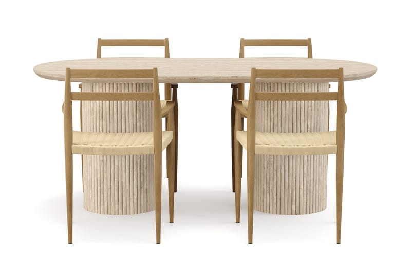 Uppveda Spisebord med travertin-look med 4 stk. Jamna Armlænssstole - Beige - Møbler - Borde - Spisebordssæt