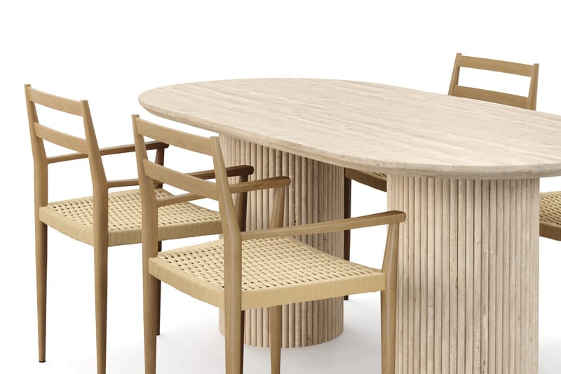 Uppveda Spisebord med travertin-look med 4 stk. Jamna Armlænssstole - Beige - Møbler - Borde - Spisebordssæt