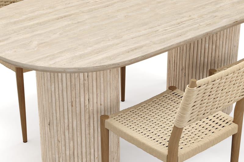 Uppveda Spisebord med travertin-look med 4 stk. Jamna Spisebordsstole - Beige - Møbler - Borde - Spisebordssæt