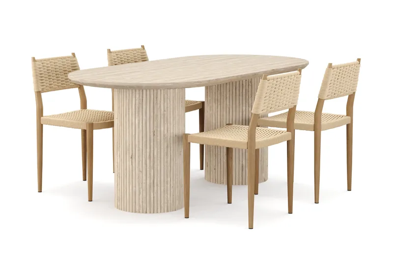 Uppveda Spisebord med travertin-look med 4 stk. Jamna Spisebordsstole, Beige