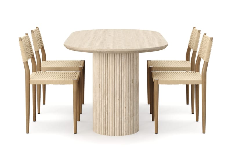 Uppveda Spisebord med travertin-look med 4 stk. Jamna Spisebordsstole - Beige - Møbler - Borde - Spisebordssæt