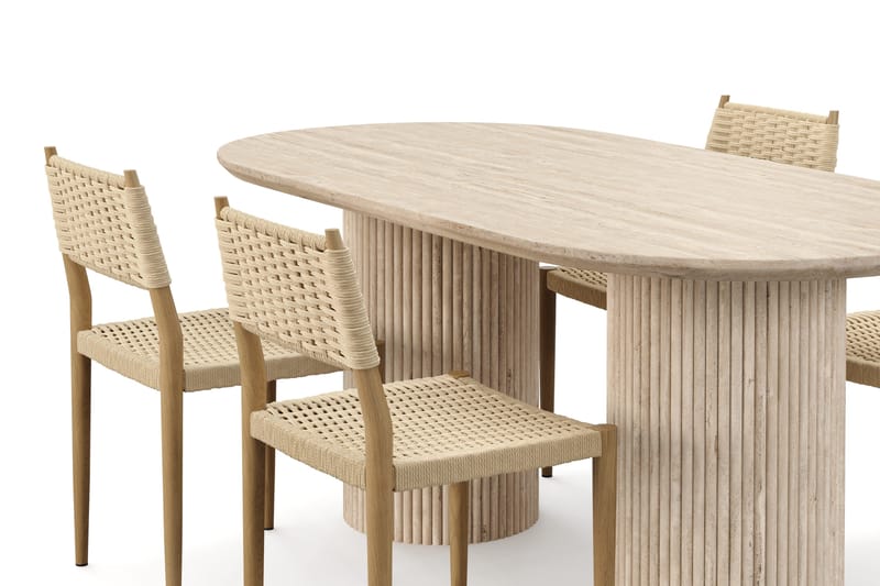 Uppveda Spisebord med travertin-look med 4 stk. Jamna Spisebordsstole - Beige - Møbler - Borde - Spisebordssæt