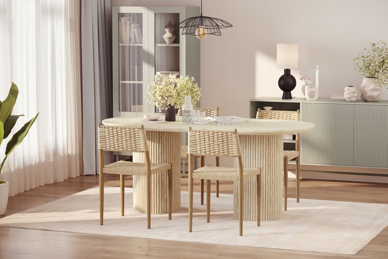 Uppveda Spisebord med travertin-look med 4 stk. Jamna Spisebordsstole - Beige - Møbler - Borde - Spisebordssæt