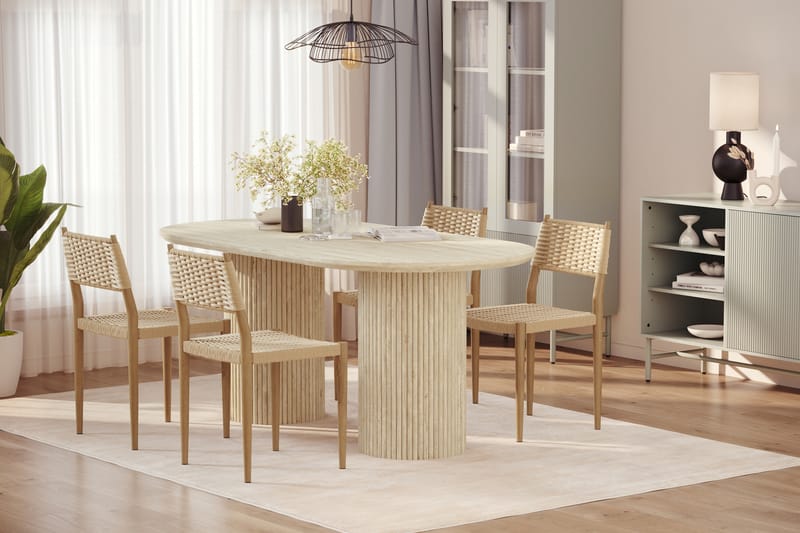 Uppveda Spisebord med travertin-look med 4 stk. Jamna Spisebordsstole - Beige - Møbler - Borde - Spisebordssæt