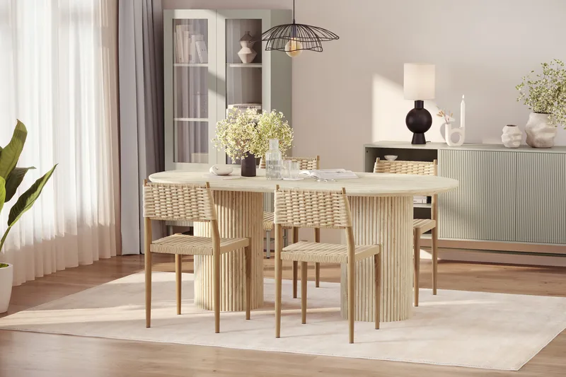 Uppveda Spisebord med travertin-look med 4 stk. Jamna Spisebordsstole - Beige - Møbler - Borde - Spisebordssæt