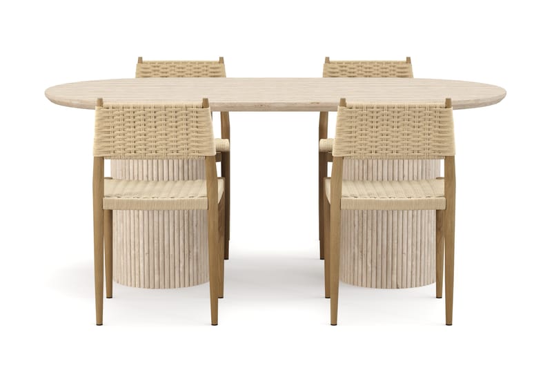 Uppveda Spisebord med travertin-look med 4 stk. Jamna Spisebordsstole - Beige - Møbler - Borde - Spisebordssæt