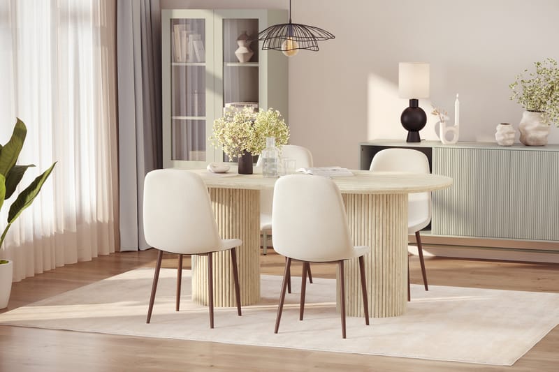 Uppveda Spisebord med travertin-look med 4 stk. Nibe Spisebordsstole - Beige - Møbler - Borde - Spisebordssæt