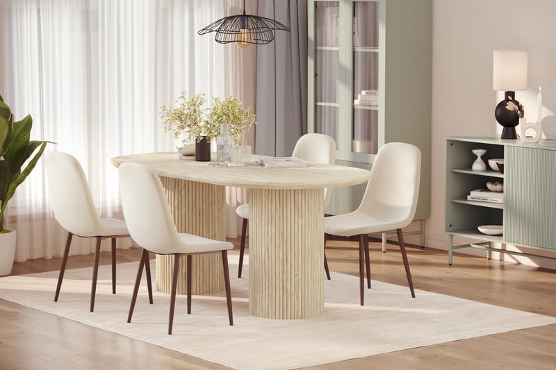 Uppveda Spisebord med travertin-look med 4 stk. Nibe Spisebordsstole - Beige - Møbler - Borde - Spisebordssæt