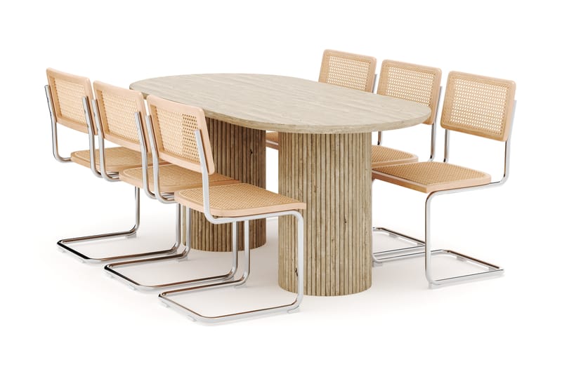 Uppveda Spisebord med travertin-look med 6 stk. Build Spisebordsstole - Beige - Møbler - Borde - Spisebordssæt