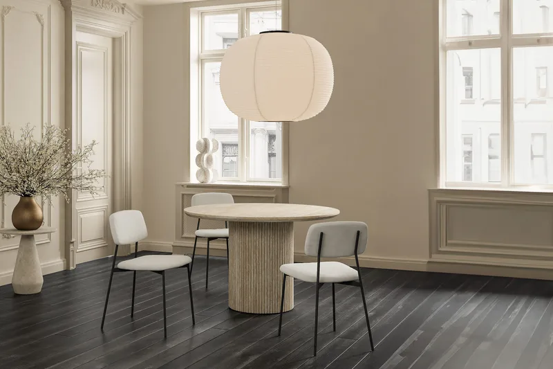 Uppveda Spisebord Rundt 120 cm Travertin Udseende - Sort/Hvid - Møbler - Borde - Spisebord og køkkenbord