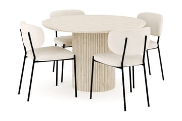 Uppveda Spisegruppe 120 cm Rund med 4 Gemmiano Spisestole - Travertin - Møbler - Borde - Spisebordssæt