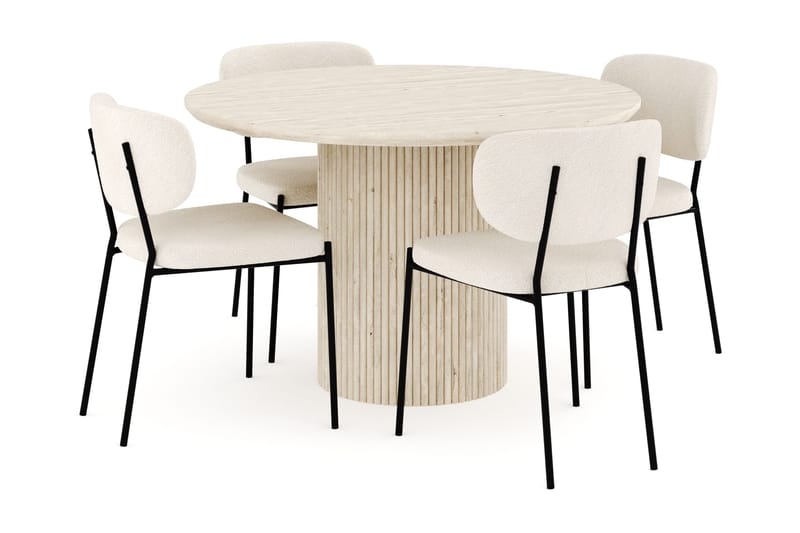 Uppveda Spisegruppe 120 cm Rund med 4 Gemmiano Spisestole, Travertin