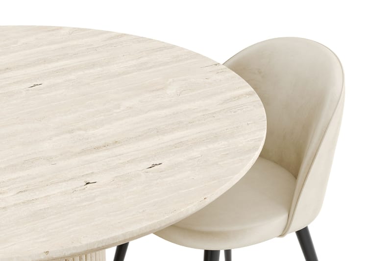 Uppveda Spisegruppe 120 cm Rund med 4 Valeri Fløjlsstole - Travertin - Møbler - Borde - Spisebordssæt