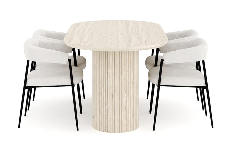 Uppveda Spisegruppe 180 cm Oval med 4 Ayana Spisestole - Travertin - Møbler - Borde - Spisebordssæt