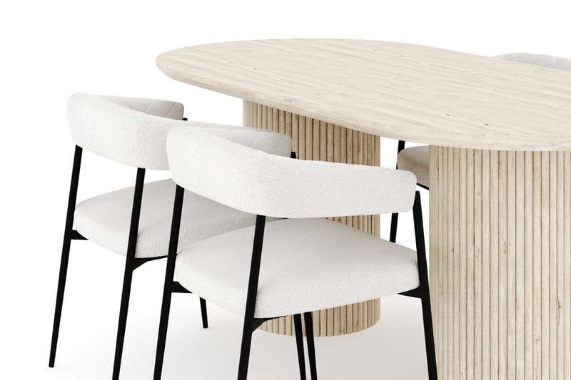 Uppveda Spisegruppe 180 cm Oval med 4 Ayana Spisestole - Travertin - Møbler - Borde - Spisebordssæt