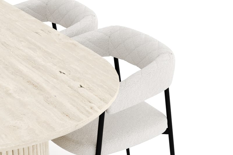 Uppveda Spisegruppe 180 cm Oval med 4 Ayana Spisestole - Travertin - Møbler - Borde - Spisebordssæt