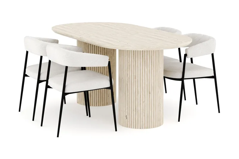 Uppveda Spisegruppe 180 cm Oval med 4 Ayana Spisestole, Travertin