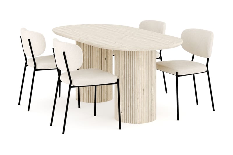 Uppveda Spisegruppe 180 cm Oval med 4 Gemmiano Spisestole - Travertin - Møbler - Borde - Spisebordssæt